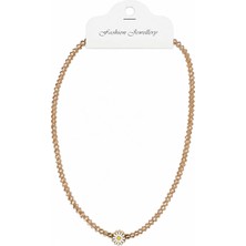 Bartuva Design Şampanya Kristal Boncuklu Papatya Figürlü Gold Detaylı Kadın Kolye 🌼✨