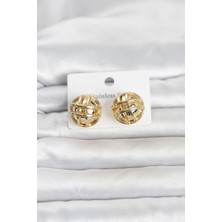 Oghamay 316L Çelik Gold Renk Desenli Top Model Kadın Küpe