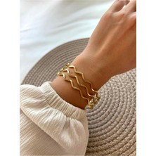 Oghamay Altın Renk 6 Adet 22 Ayar Kaplama Zikzak Ajda Bilezik Bileklik 22 Cm.  - 3288-6