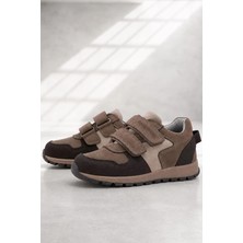 Rakerplus Hakiki Deri Cırt Cırtlı Kahve Vizon Çocuk Sneakers Spor Ayakkabı