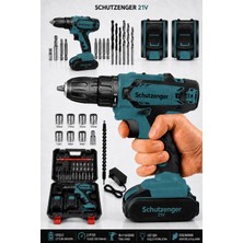 SCHUTZENGER R-21V Şarjlı Matkap Çift Akülü Bakır Sargı 27 Parça Setli Matkap Vidalama Metal Şanzıman S-Mavi