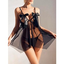Aria's Closet Arias Closet Siyah Göğüsleri Kurdela Detaylı Fantezi Şık Tül Gecelik