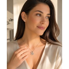 Tikon Jewelry Kadın Kolye Set Marıposa 925 Ayar Gümüş Zincir Kadın Kolye Küpe Set Kadın Hediyelik Set