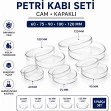 Labolist Petri Kabı Seti Cam 60-75-90-100-120 mm Kapaklı