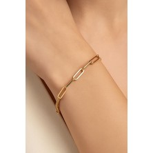 Oghamay Altın Renk Kalın Ataç  Unisex Çelik Bileklik - 3366