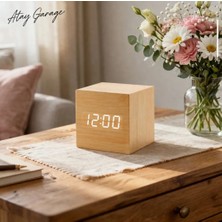 Atay Garage Minimalist LED Dijital Krem Saat – Masaüstü Dekoratif Saat – Sessiz & Modern Tasarım