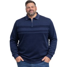 Battal Moda Erkek Büyük Beden Melanj Indigo %100 Pamuk Şeritli Polo Yaka Tişört 5xl-6xl-7xl-8xl