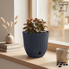 1 Litre Çizgi Saksı 13cm Tabaklı Delikli Plastik Drenajlı Çiçek Saksısı
