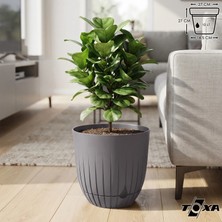 10 Litre Çizgi Saksı 27cm Tabaklı Delikli Plastik Drenajlı Çiçek Saksısı