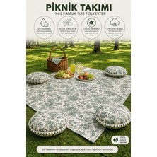 Rona Home Sıvı Geçirmez Leke Tutmaz Desenli Piknik Örtüsü Minderli Set Kamp ve Bahçe Masa Örtüsü