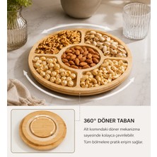 Mafa Home Bambu Lüx 30 cm Dönerli 5 Bölmeli Kahvaltı Sunum Tabağı
