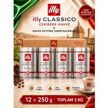 illy Classico Çekirdek Kahve 12 x 250 g – 3 kg %100 Arabica Orta Kavrum