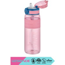 Uzspace 600ml Orta Boy Silikon Gövdeli Sert Pipetli Kilitlenebilir Kapaklı Tritan Çocuk Su Matarası BPA Yok Koku Yok