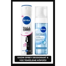 Nivea Kadın Sprey Deodorant Black&White Invisible Pure 150ml ve Canlandırıcı Yüz Temizleme Köpüğü 150ml