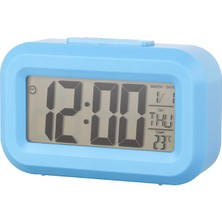Silabor Mini Dijital Masa Saati ve Çalar Saat – LCD Ekranlı, Tarih ve Sıcaklık Göstergeli Alarm Saati 9 × 4,5 cm - Mavi