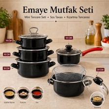 Emaye Market Emaye Mini Tencere Seti Kızartma Tencere Seti  Emaye Sos Mama Yumurta Haşlama Tenceresi 11 Parça