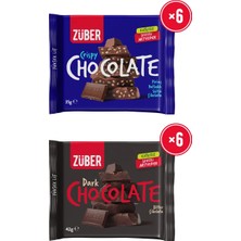 Züber Bitter Çikolata 42G x 6 Adet + Pirinç Patlaklı Sütlü Çikolata 35G x 6 Adet