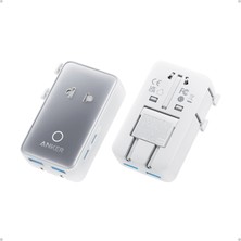 Anker Nano Seyahat Adaptörü, 5 Bağlantı Noktalı Güç Adaptörü (1 AC, 2 USB-A ve 2 USB-C Bağlantı Noktası), Beyaz - A9215
