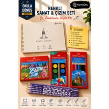 Karmaofis Okula Dönüş Resim ve Boyama Seti – 25X35 cm Resim Defteri 1 Adet, 12’li Pastel, Sulu, Kuru Boya ve Lavanta Desenli Kurşun Kalem