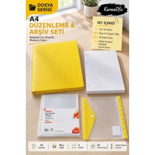 KarmaOfis A4 Düzenleme ve Arşiv Seti 4 Halkalı Sarı Klasör | 50 Yaprak 80 gr Kağıt | 25 Poşet Dosya | A4 Çıtçıtlı Dosya