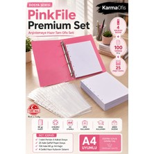 KarmaOfis Pembe 4 Halkalı Dosya Seti A4 – 25 Adet Poşet Dosya + 100 Adet 4 Delikli Çizgisiz A4 Kağıt Arşiv ve Not Tutma Seti