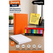 KarmaOfis A4 4 Halkalı Turuncu Klasör Seti – 6 Neon 6 Pastel 12 Renk Fosforlu Kalem ve 50 Yaprak 80 gr Çizgisiz A4 Bloknot Kağıdı