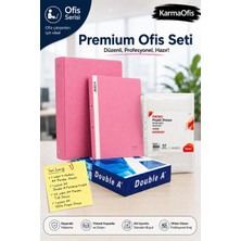 KarmaOfis Premium Ofis Seti – 4 Halkalı Pembe A4 Klasör, 25'li Telli Dosya, 100'LÜ Poşet Dosya ve A4 Fotokopi Kağıdı