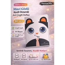 Kedi Desenli A4 Çizgili Defter 80 Yaprak 1 Adet – Mavi Gözlü Kedi Tasarım