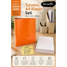 KarmaOfis A4 4 Halkalı Turuncu Klasör Seti 50 Yaprak 80 gr Çizgisiz Bloknot Kağıdı