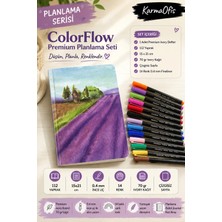 KarmaOfis Color Flow Planlama Serisi Premium Ivory Defter ve 14 Renk 0.4 mm Fineliner Kalem Seti | 112 Yaprak 15X21 cm Çizgisiz Defter | Bullet Journal, Günlük ve Not Alma Seti