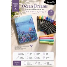 KarmaOfis Ocean Premium Planlama Seti | 112 Yaprak A5 Çizgisiz Ivory Defter + 14 Renk 0.4 Fineliner Kalem + 4 Pastel Fosforlu Kalem