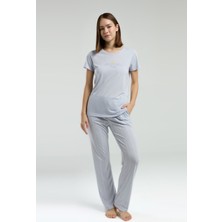 Pierre Cardin Kadın Bisiklet Yaka Pigment Baskılı Yazlık Regular Fit Mavi Pijama Takımı PC8978-S-V1