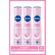 Nivea Kadın Sprey Deodorant Pearl&Beauty 150ml, Terlemeye Karşı 72 Saat Koruma, Çiçeksi Koku, X3 Adet