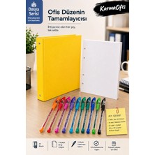 KarmaOfis A4 4 Halkalı Sarı Klasör Seti – 10 Renk Tükenmez Kalem ve 50 Yaprak 80 gr Çizgisiz A4 Kağıt