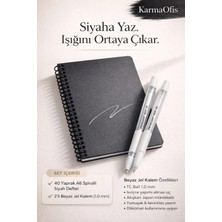 KarmaOfis Siyah Sayfalı A6 Defter + 2’li Beyaz Jel Kalem Seti | Premium Yazım Deneyimi
