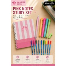 KarmaOfis Pink Notes Seti 120 Yaprak Çizgili Spiralli Defter 17X24 Cm, 0.7 Versatil Kalem, 4 Pastel Fosforlu Kalem, 9 Renk Fineliner