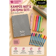 KarmaOfis Kampüs Sarmal Not Seti 120 Yaprak Çizgili Spiralli Defter 17X24 Cm, 0.7 Versatil Kalem, 4 Pastel Fosforlu Kalem, 9 Renk Fineliner
