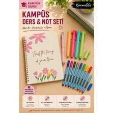 KarmaOfis Kampüs Ders ve Not Seti 120 Yaprak Çizgili Spiralli Defter 17X24 Cm, 0.7 Versatil Kalem, 4 Pastel Fosforlu Kalem, 9 Renk Fineliner