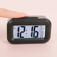 Silabor Mini Dijital Masa Saati ve Çalar Saat – LCD Ekranlı, Tarih ve Sıcaklık Göstergeli Alarm Saati 9 × 4,5 cm - Siyah