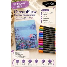 KarmaOfis Ocean Flow Planlama Serisi Premium Ivory Defter ve 14 Renk 0.4 mm Fineliner Kalem Seti | 112 Yaprak 15X21 cm Çizgisiz Defter | Bullet Journal, Günlük ve Not Alma Seti