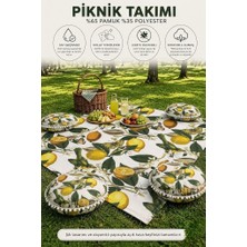 Rona Home Piknik Seti Piknik Örtüsü Limon Desenli 4 Minderli Takım Su Sıvı Geçirmez Leke Tutmaz
