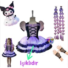 Kuromi Işıklı Elbise Kuromi Saçlı Kostüm Çocuk Balo Mezuniyet