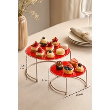 Edora Home 2'li Rose Küçük Boy Metal Sunumluk İkramlık Servis Tabağı Kırmızı Pleksi
