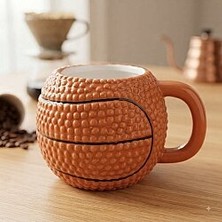 Palto Tasarım Turuncu Basketbol Topu Tasarımlı 3D Kupa - Eğlenceli Dekoratif Kahve ve Çay Bardağı