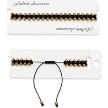 Bartuva Design Siyah Ipli Gold Boncuklu Ayarlanabilir Unisex Bileklik
