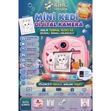 King Shark Kedi Temalı Anında Şipşak Termal Baskı Yapan Çocuk Dijital Fotoğraf Makinesi 2.4" Ekran