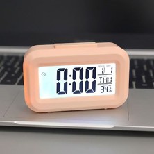 Silabor Mini Dijital Masa Saati ve Çalar Saat – LCD Ekranlı, Tarih ve Sıcaklık Göstergeli Alarm Saati Pembe