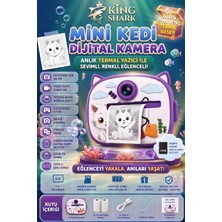 King Shark Kedi Temalı Anında Şipşak Termal Baskı Yapan Çocuk Dijital Fotoğraf Makinesi 2.4" Ekran