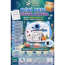 King Shark Kedi Temalı Anında Şipşak Termal Baskı Yapan Çocuk Dijital Fotoğraf Makinesi 2.4" Ekran