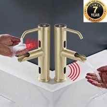 OEM Sensörlü Banyo Lavabo Bataryası+Sıvı Sabunluklu 2in1 Modern Lüx 2026 Ithal 7 Yıl Garanti Mat Gold